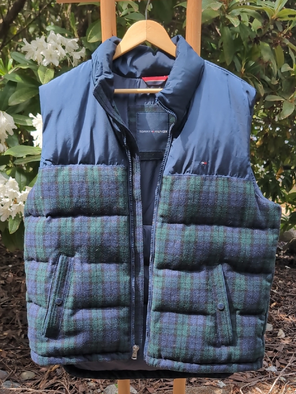Tommy Hilfiger Navy & Green Plaid Puffer Vest